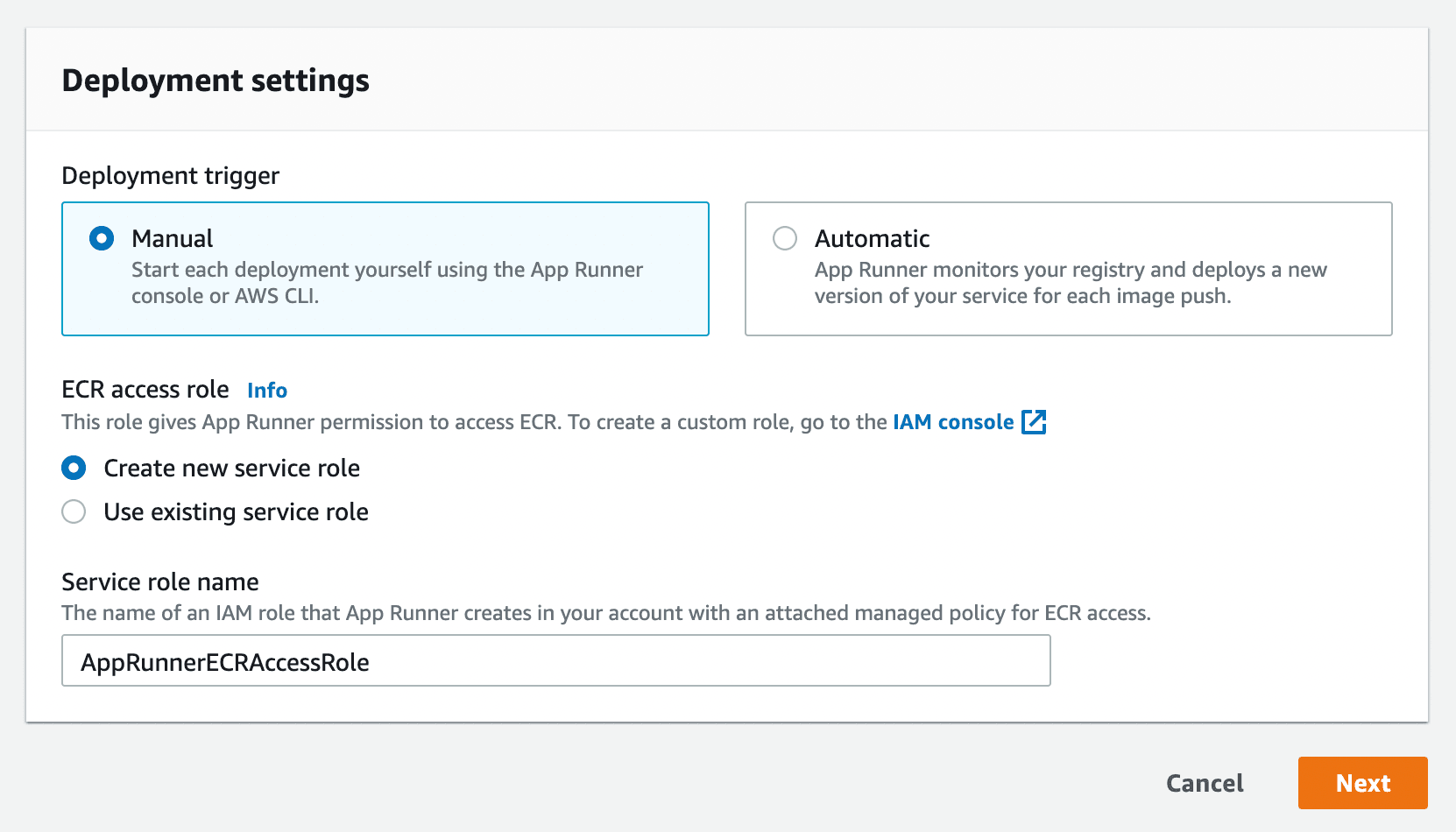 Create a new role for App Runner to access ECR